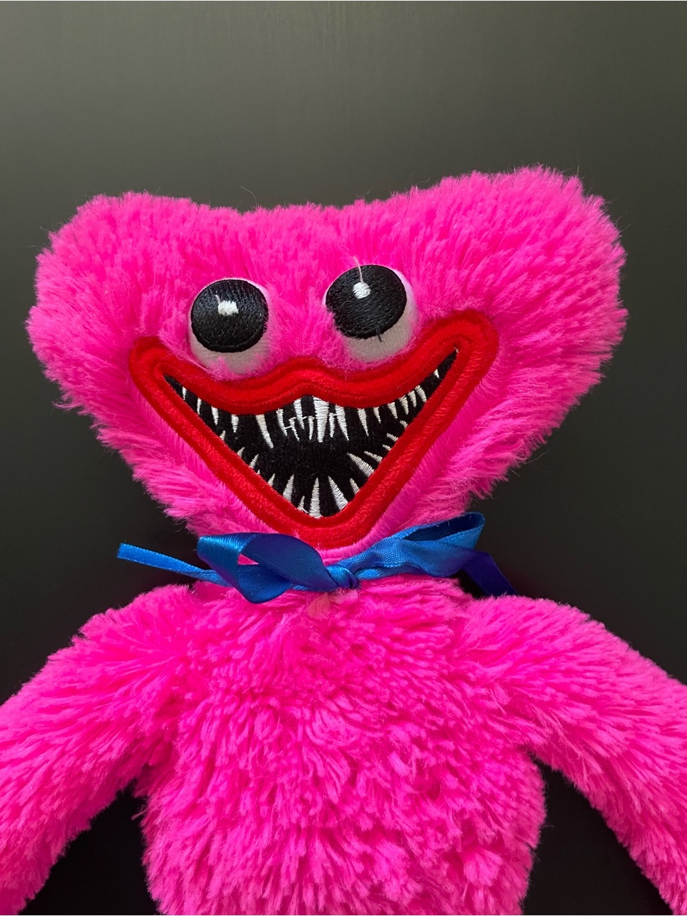 Pink Plush Monster Toy with Blue Bow - Kids Soft Cuddly Friend